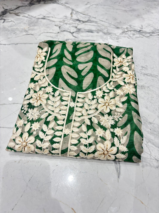 Embroidered Green Unstitched Suit