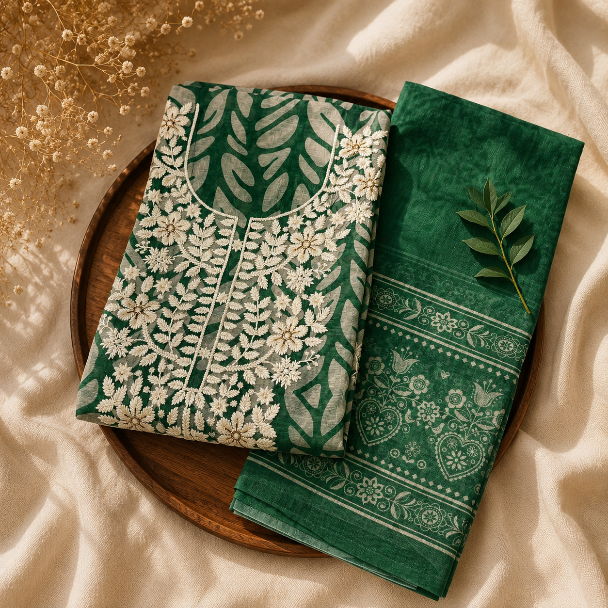 Embroidered Green Unstitched Suit