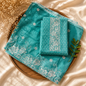 Embroidered Aqua Blossom Unstitched Suit