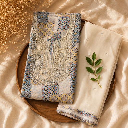 Embroidered Azure Heritage Unstitched Suit