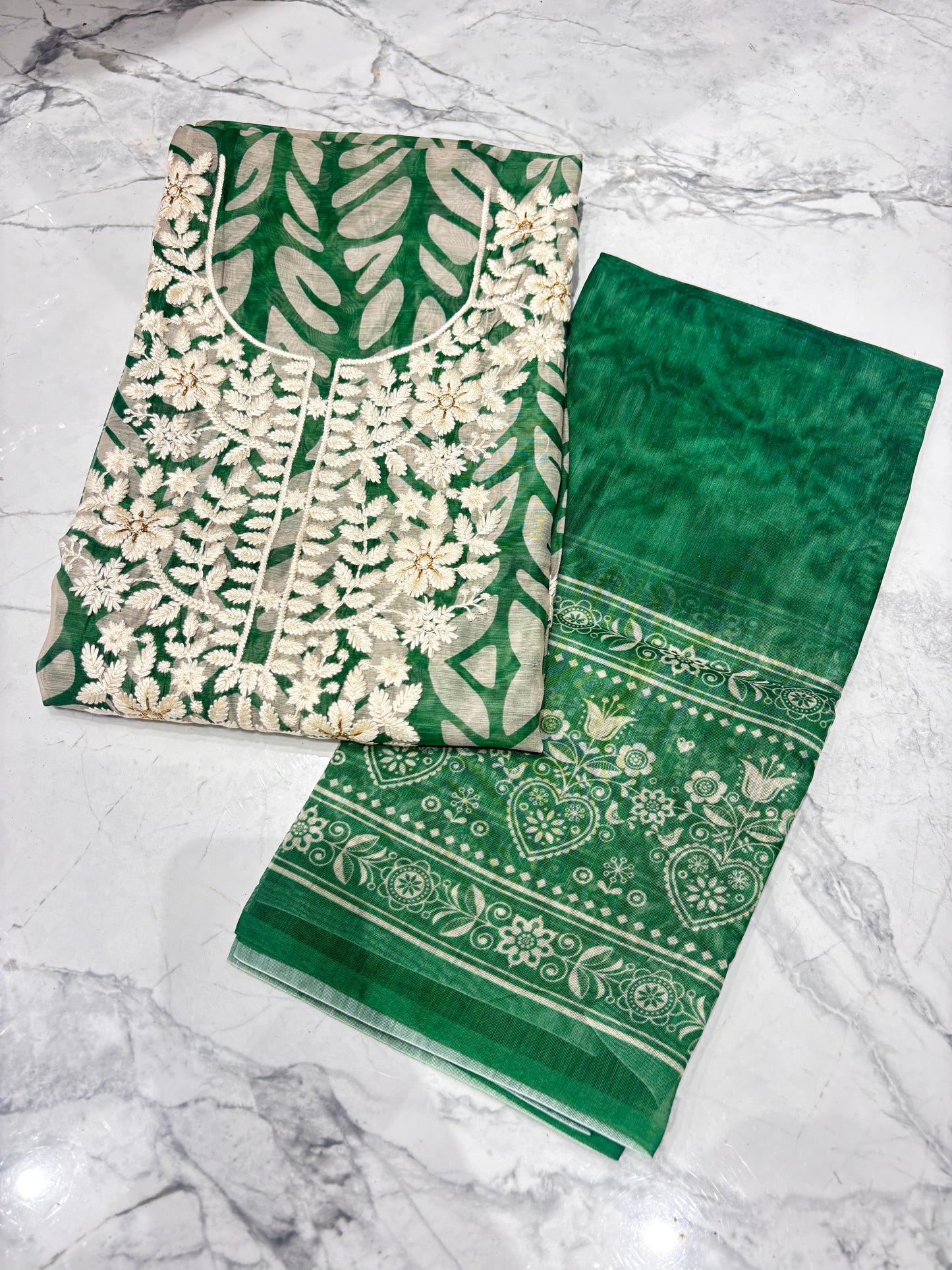 Embroidered Green Unstitched Suit
