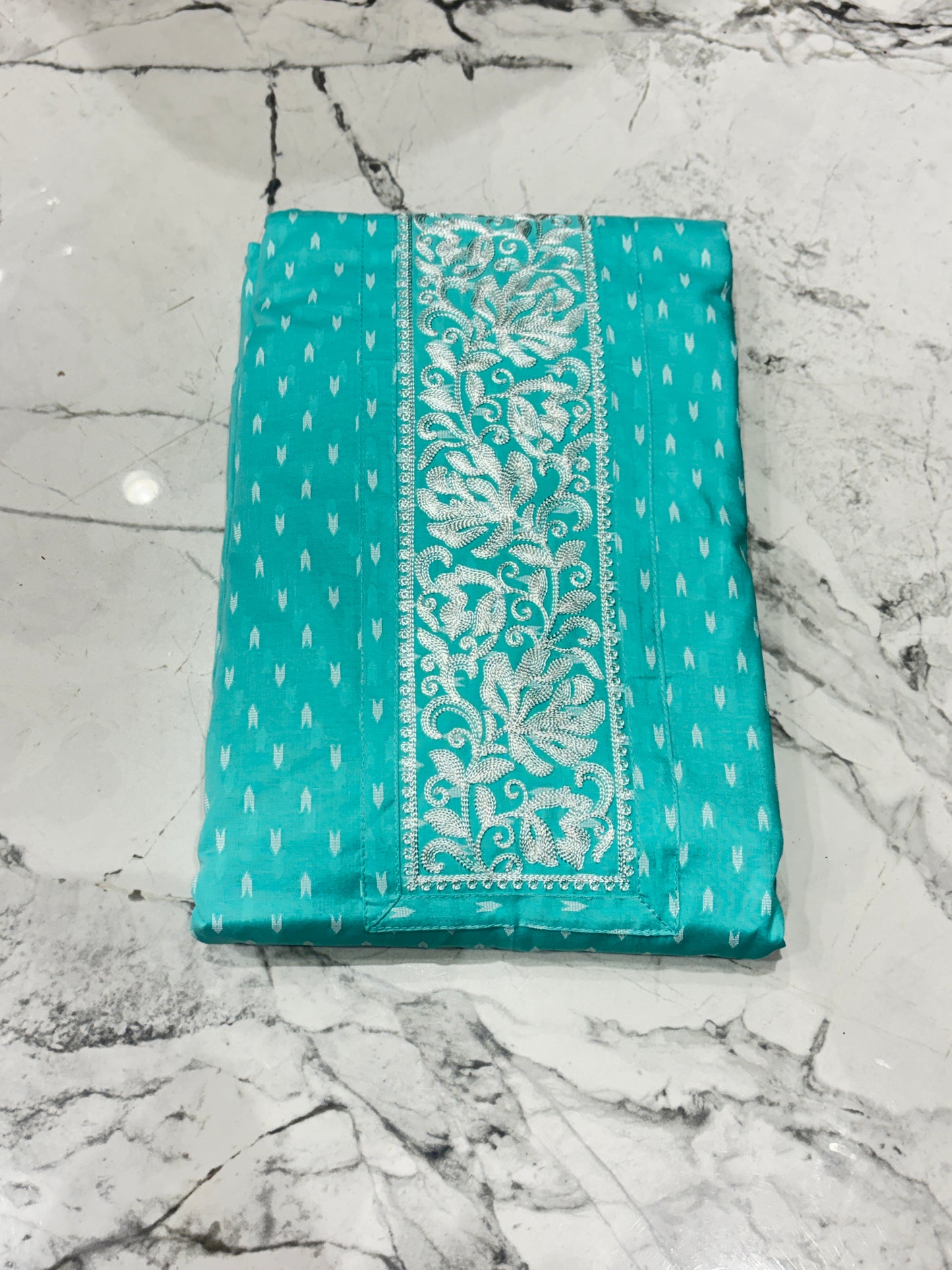 Embroidered Aqua Blossom Unstitched Suit