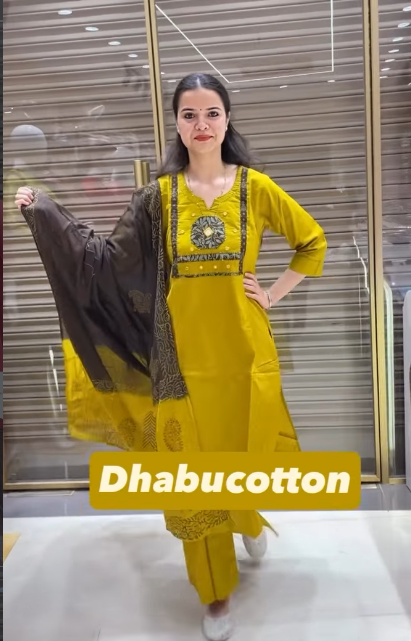 Mustard & Grey Elegant cotton Suit
