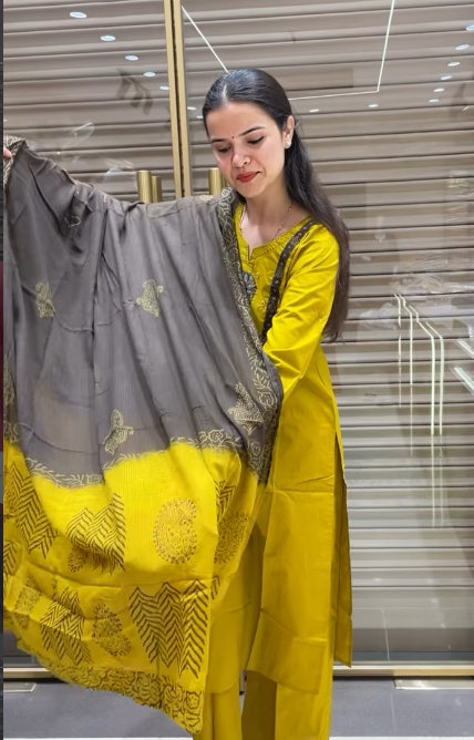 Mustard & Grey Elegant cotton Suit