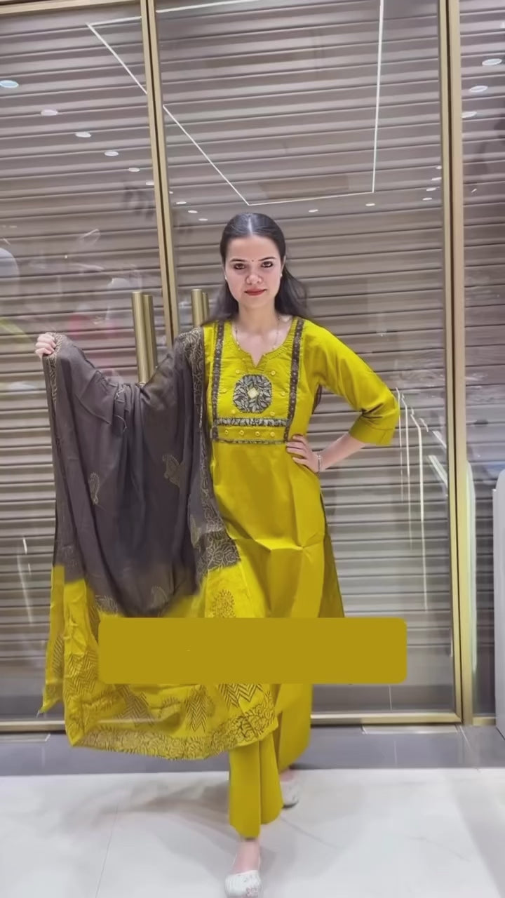 Mustard & Grey Elegant cotton Suit